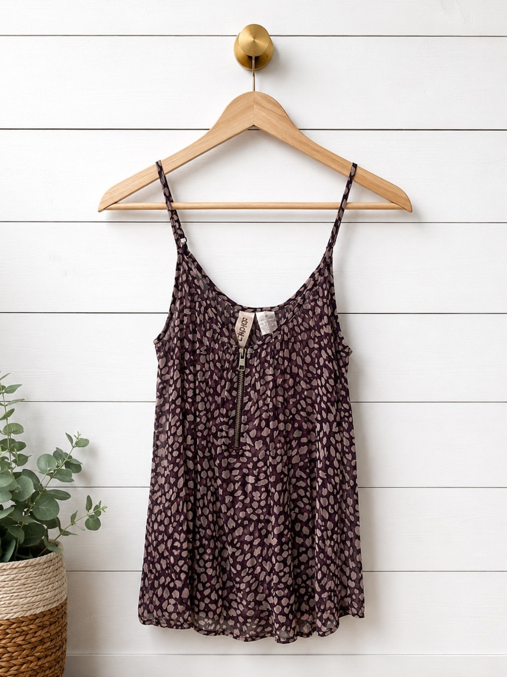 🤎Mimi Chica Printed Zip Front Cami Tank Top Size Medium | Flowy Sleeveless Boho